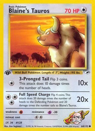 Blaine's Tauros 64/132 - Gym Heroes Unlimited - Poke-Collect
