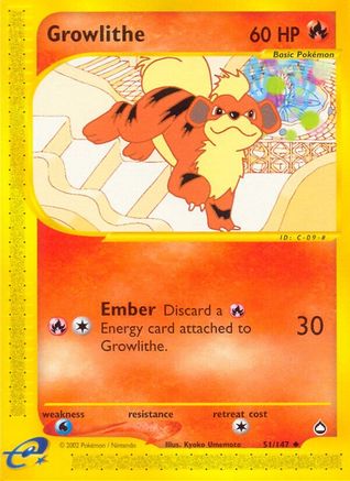 Growlithe (51) 51/147 - Aquapolis Reverse Holofoil - Poke-Collect