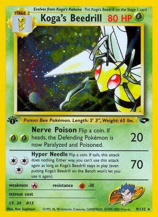 Koga's Beedrill 9/132 - Gym Challenge 1st Edition Holofoil - Poke-Collect
