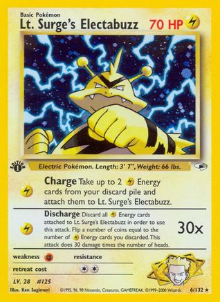 Lt. Surge's Electabuzz (6) 6/132 - Gym Heroes 1st Edition Holofoil - Poke-Collect