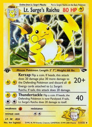 Lt. Surge's Raichu 11/132 - Gym Challenge 1st Edition Holofoil - Poke-Collect