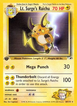Lt. Surge's Raichu 28/132 - Gym Heroes Unlimited - Poke-Collect
