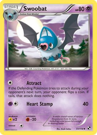 Swoobat 51/114 - Black & White Reverse Holofoil - Poke-Collect