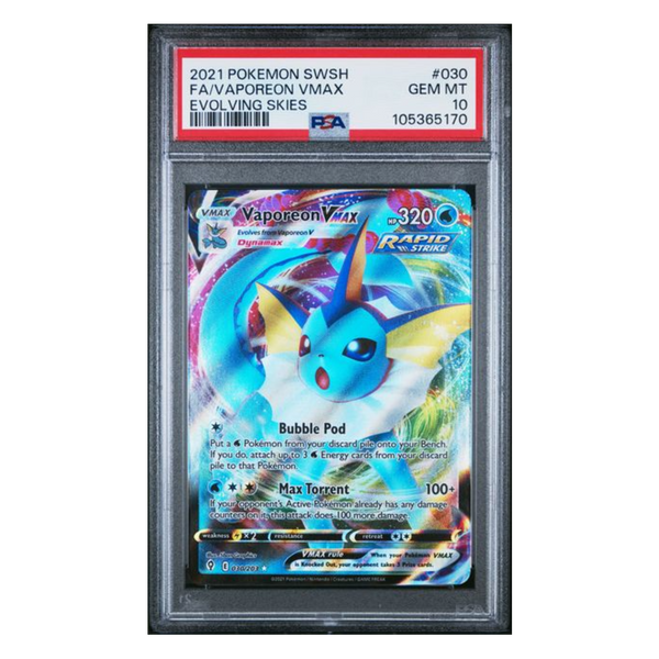pokemon single card packs Vaporeon VMAX FA Evolving Skies #030 PSA 10