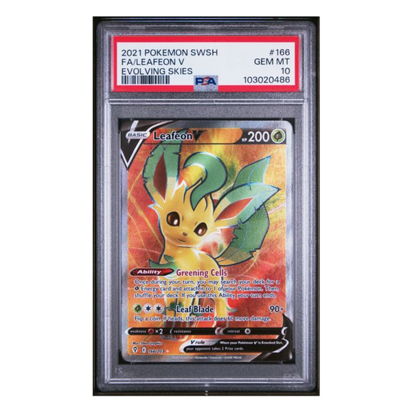 shiny leafeon pokemon card Leafeon V Full Art Evolving Skies #166 PSA 10