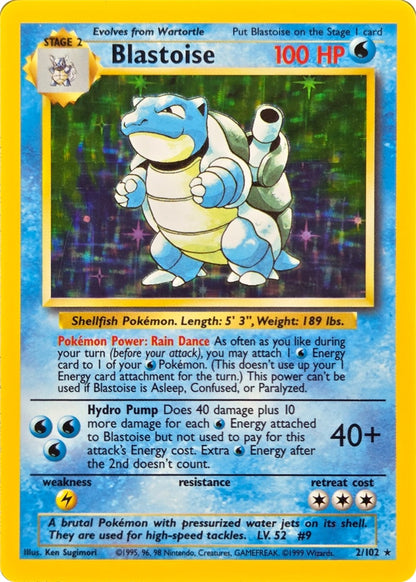 Blastoise - 2/102 - Base Set Unlimited Holo Rare (Lightly Played) front