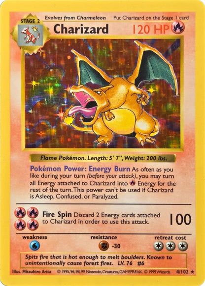 Charizard - 4/102 - Shadowless Base Set Holo Rare (Moderately Played) front