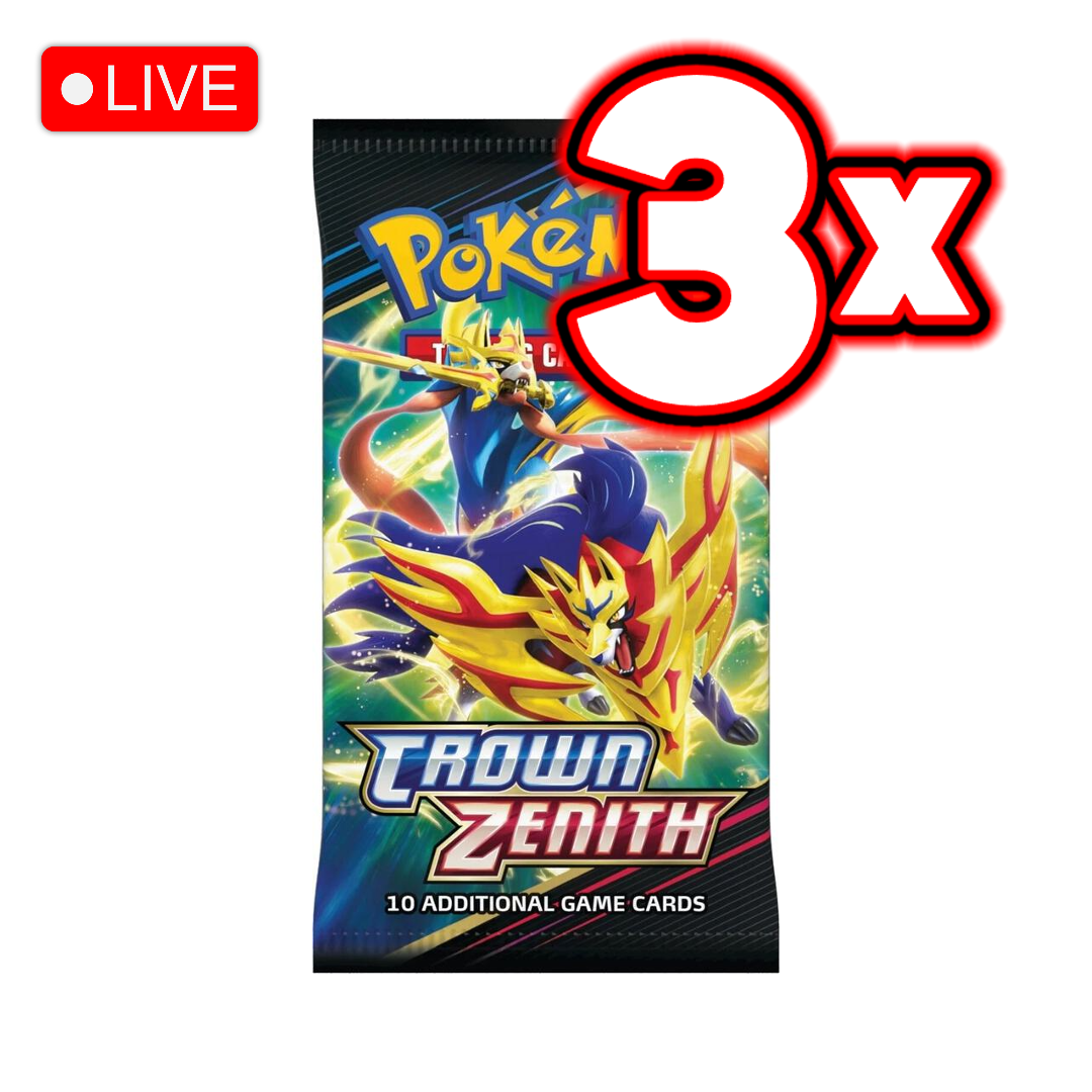 Crown Zenith 3x Booster Pack Bundle - LIVE BREAK