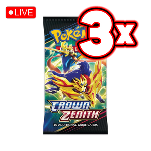 Crown Zenith 3x Booster Pack Bundle - LIVE BREAK