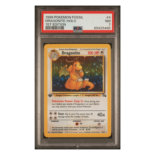 Dragonite Holo Fossil 1st Edition #4 PSA 7 - Poke-Collect