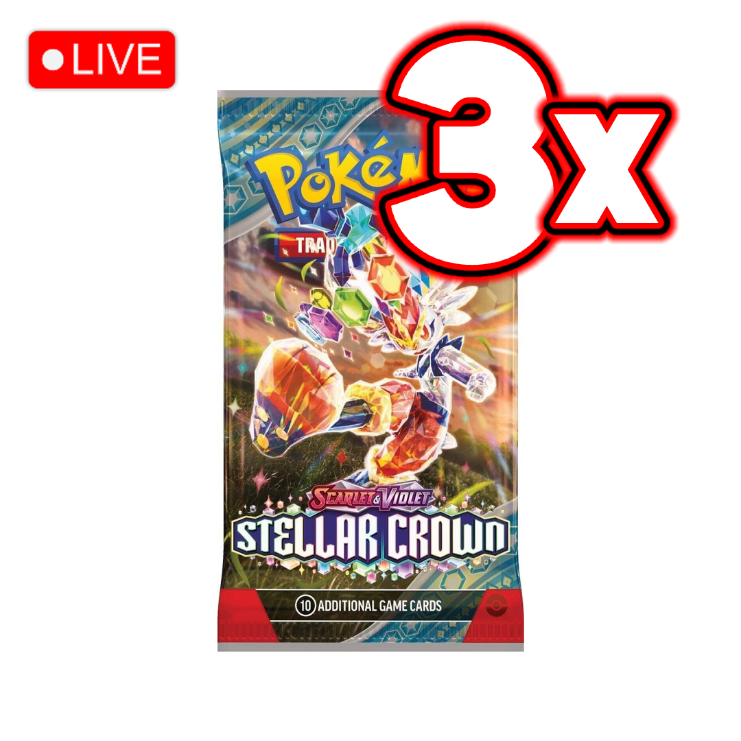 Stellar Crown 3x Booster Pack Bundle - LIVE BREAK