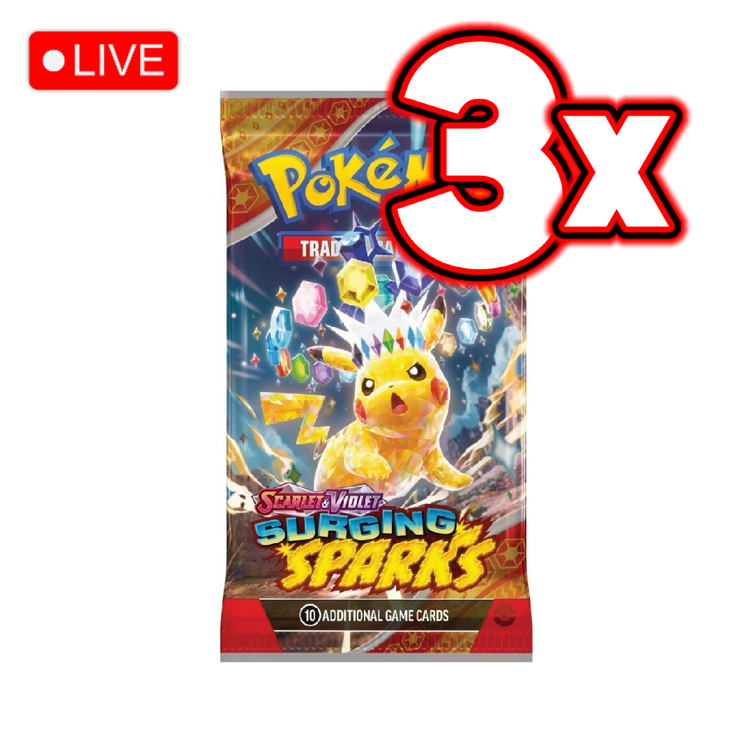 Surging Sparks 3x Booster Pack Bundle - LIVE BREAK