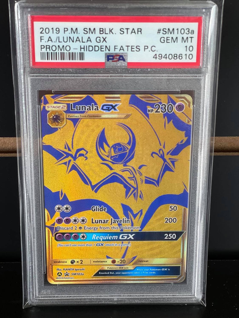 PSA 10 LUNALA GX SM103a Gold Hidden Fates Promo Pokémon Card GEM MINT