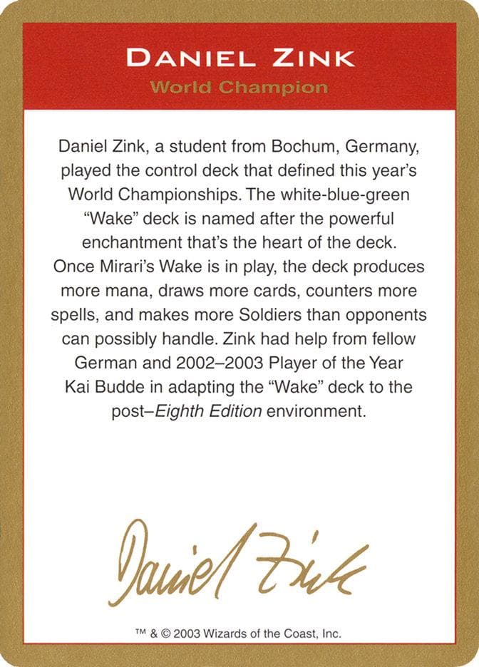 Daniel Zink Bio [World Championship Decks 2003] - Poke-Collect